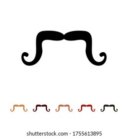 Mustaches icon silhouette isolated on white background. Men's different colors mustache hair. Vector illustration