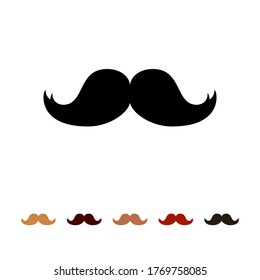Mustaches icon silhouette isolated on white background. Men's different colors mustache hair. Vector illustration