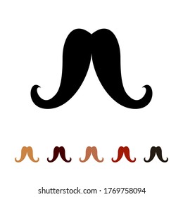 Mustaches icon silhouette isolated on white background. Men's different colors mustache hair. Vector illustration