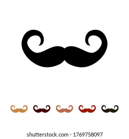 Mustaches icon silhouette isolated on white background. Men's different colors mustache hair. Vector illustration