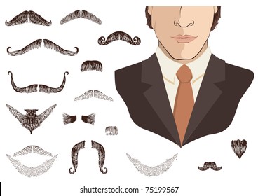 Mustaches for man.Vector collection on white for design