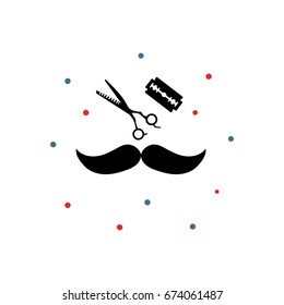 Mustaches, scissors and razor icons. Vector illustration for barber shop design,
