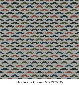 Mustaches Seamless Pattern - Colorful mustaches on gray background