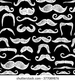 Mustaches seamless pattern. Hand drawn elements. Black and white color.