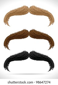 Mustaches set (3 colors)2 - vector illustration Shadow and background are on separate layers. Easy editing.