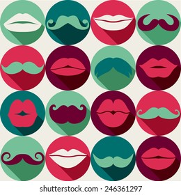 Mustaches set. Design elements.Seamless pattern.