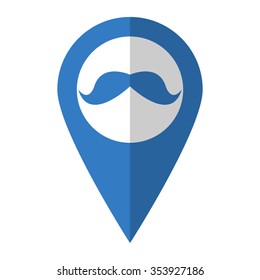 mustaches - vector icon; blue map  pointer
