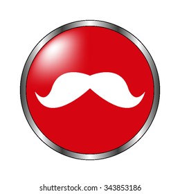 mustaches - vector icon on the  red button