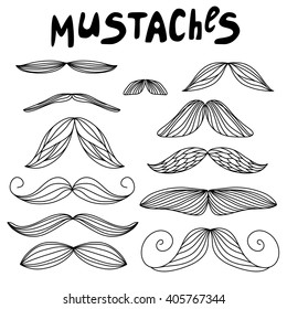 Mustaches in vector. Set on flat style