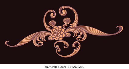 Mustachioed clown. Decorative patterned mask. Hand drawn engraving. Editable vector vintage illustration. Isolated on black background. 8 EPS