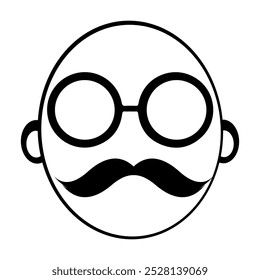 Mustachioed face icon illustration, Vintage mustache with glasses, Minimalist Icon of a Distinguished Mustache Gentleman. Eps 10