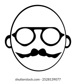 Mustachioed face icon illustration, Vintage mustache with glasses, Minimalist Icon of a Distinguished Mustache Gentleman. Eps 10