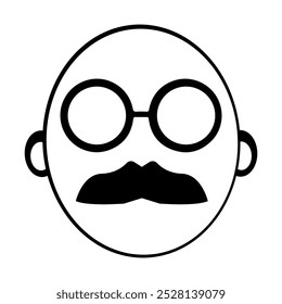 Mustachioed face icon illustration, Vintage mustache with glasses, Minimalist Icon of a Distinguished Mustache Gentleman. Eps 10
