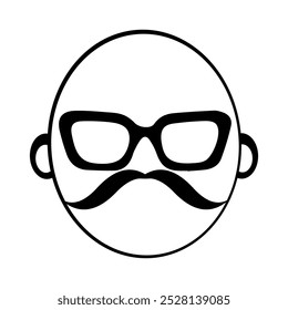 Mustachioed face icon illustration, Vintage mustache with glasses, Minimalist Icon of a Distinguished Mustache Gentleman. Eps 10