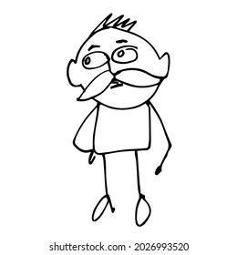 the mustachioed grandfather. Cute cartoon character. A hand-drawn sketch. Vector doodle illustration