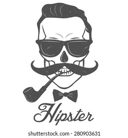 Mustachioed hipster skull Smoking a pipe