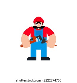 Mustachioed plumber isolated. Vector illustration