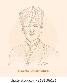 mustafa kemal atatürk hand drawing vector illustration 