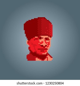 Mustafa Kemal. Pixel art. Old school computer graphic. 8 bit video game. Game assets 8-bit sprite.