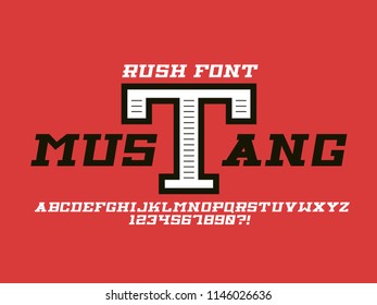 Mustang bold cursive font. Vector alphabet letters and numbers. Typeface design. 
