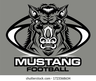 mustang football team design with mascot inside ball for school, college or league