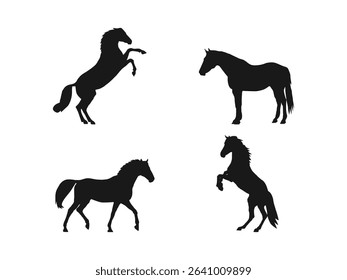 mustang horse silhouette. Running horse black silhouette. Vector illustration. Horse black icon on white background.
