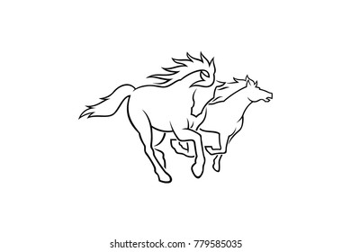 Mustang Horses racing Line Art vector