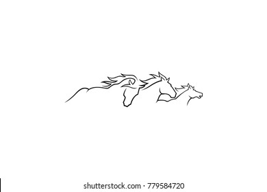Mustang Horses running Line Art