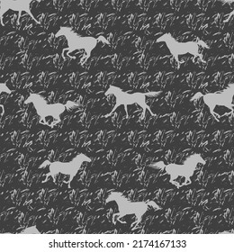 Mustang Horses. Seamless background for fabrics, textiles, packaging and wallpaper. Vector illustration