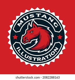 Mustang Mascot Circular Badge, sports emblem