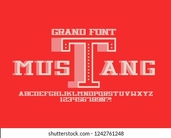 Mustang thin 3d font. Vector alphabet letters and numbers. Typeface design. 