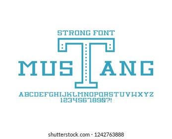 Mustang thin font. Vector alphabet letters and numbers. Typeface design. 