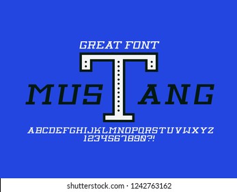 Mustang thin italic font. Vector alphabet letters and numbers. Typeface design. 