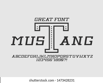 Mustang thin italic font. Vector alphabet letters and numbers. Typeface design. 