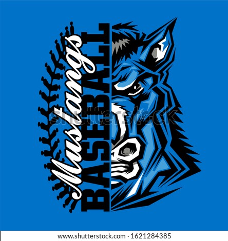 mustangs baseball team design with half mascot for school, college or league