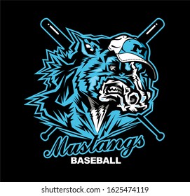 mustangs baseball team design with mascot and crossed bats for school, college or league
