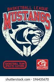 Mustangs basketball league on a navy background.