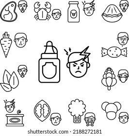 Mustard, allergic icon in a collection with other items