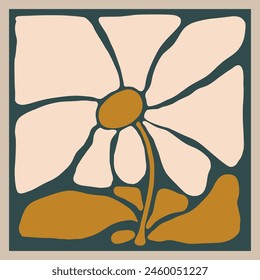 mustard botanical flower framed Minimal Art Print Hand drawn leaves shapes matisse style, naive art, contemporary backgrounds. plant vector illustration
