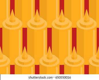 Mustard bottle fastfood seamless pattern. Fast food seasoning background. Food Ornament