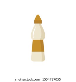 Mustard bottle icon flat style vector illustration isolated on white background. Plastic sauce container the element of grocery shelves or restaurant table setting.