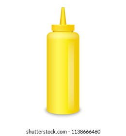 Mustard bottle sauce mockup. Realistic illustration of mustard bottle sauce vector mockup for web design isolated on white background