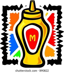 Mustard in a bottle. Vector illustration.