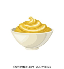 mustard bowl cartoon. sauce food, yellow dip, condiment dish, ingredient savory, spicy seasoning pot mustard bowl vector illustration