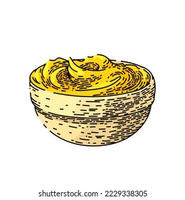 mustard bowl hand drawn vector. sauce food, yellow dip, condiment dish, ingredient savory, spicy seasoning pot mustard bowl sketch. isolated color illustration