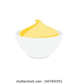 Mustard in bowl isolated on white background. Portion of mustard sauce. Collection of various sauces 