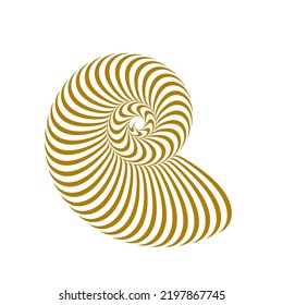 Mustard Brown And White Colored Abstract Shell On A White Background. Isolated Optical Illusion Shell Vector Illustration.