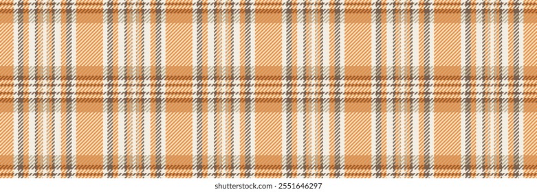 Mustard check seamless pattern, repetition fabric plaid vector. Mockup tartan background textile texture in orange and white colors palette.