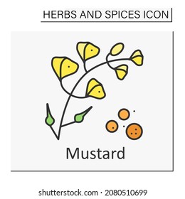 Mustard color icon. Hot-tasting seasoning.Strong-smelling and strong-tasting herb for cooking. Additional flavor for food. Herbs and spices concept. Isolated vector illustration