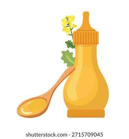 Composición de mostaza. Clipart de Vector plano, ilustración con fondo aislado.